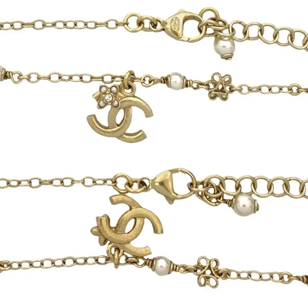 CHANEL Gold Pearl Logo Necklace